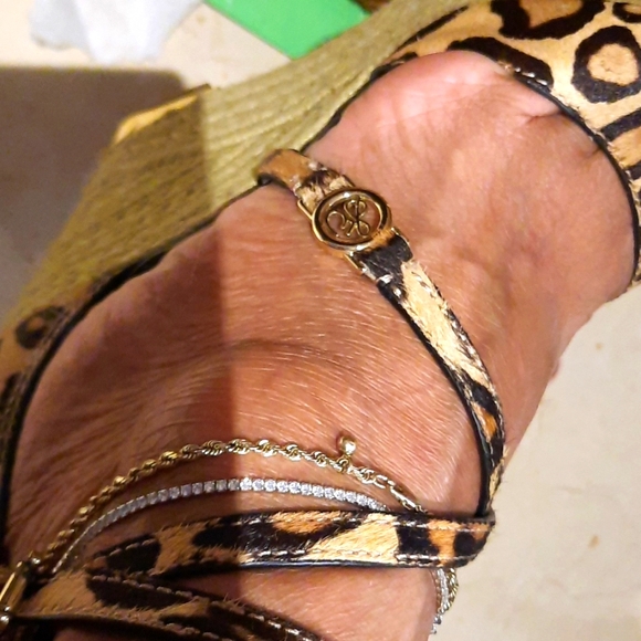 5" SEXXXY NAUGHTY 🐆 LEOPARD PEEP TOW High heel WEDGES ankle strap SAM EDELMAN - Picture 2 of 5